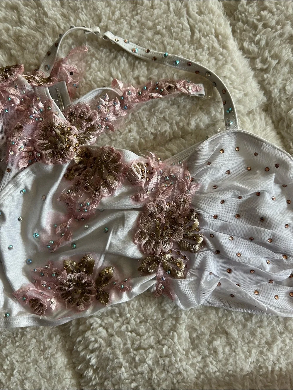 Glamour Pink and White Floral Appliqué Dance Costume